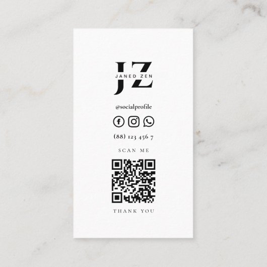 Moderne Yoga Instructeur Wellness Monogram QR Visitekaartje (Achterkant)