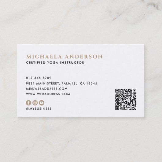 Moderne Yoga / Wellness Lotus Pose Socials QR-code Visitekaartje (Achterkant)