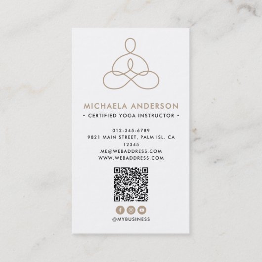 Moderne Yoga / Wellness Lotus Pose Socials QR-code Visitekaartje (Achterkant)