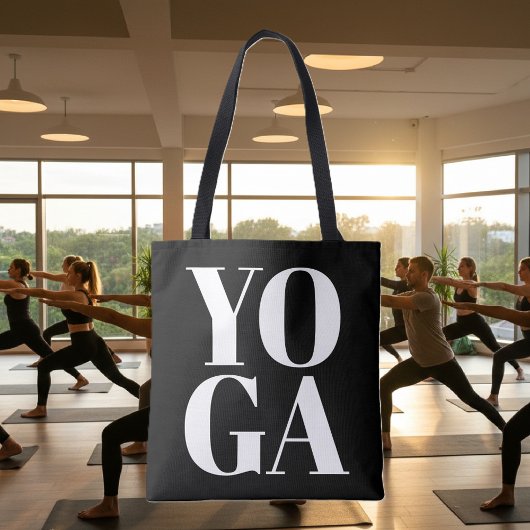 Moderne yoga-werkout voor zwarte en witte typograf tote bag