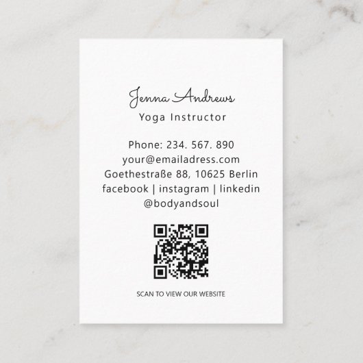 Moderne yogamassage Wellness QR Code Visitekaartje (Achterkant)