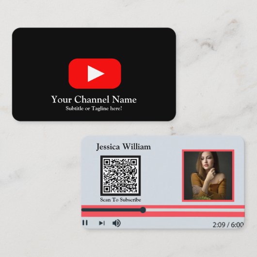 Moderne Youtube Vlogger Kanaal Met QR Code Zwart Visitekaartje (Voorkant / Achterkant)