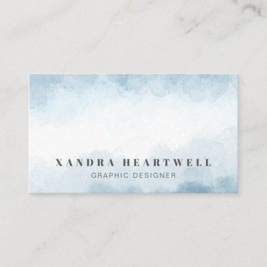 Moderne Zacht Blauw Waterverf Abstracte QR-code Visitekaartje (Voorkant)