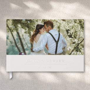 Moderne zachte beige en zilveren trouwfoto gastenboek