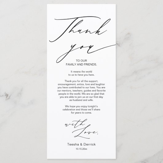 Moderne zachte bruiloft plaats instelling dank u k programmakaart (Voorkant)