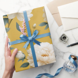 Moderne Zachte Gele Bloem Witte Bloemmotief Cadeaupapier