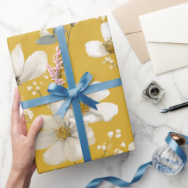 Moderne Zachte Gele Bloem Witte Bloemmotief Cadeaupapier