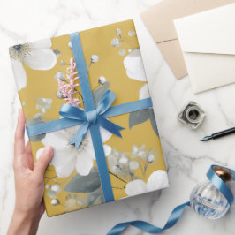 Moderne Zachte Gele Bloem Witte Bloemmotief Cadeaupapier