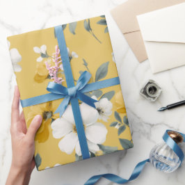 Moderne Zachte Gele Bloem Witte Bloemmotief Cadeaupapier