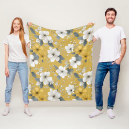 Moderne Zachte Gele Bloem Witte Bloempatroon Fleece Deken