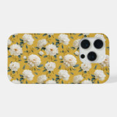 Moderne Zachte Gele Bloem Witte Bloempatroon iPhone Hoesje (Achterkant horizontaal)
