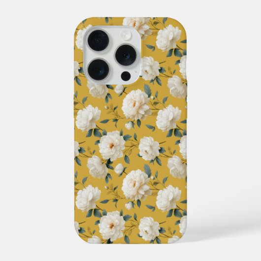 Moderne Zachte Gele Bloem Witte Bloempatroon iPhone Hoesje (Achterkant)