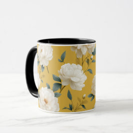 Moderne Zachte Gele Bloem Witte Bloempatroon Mok
