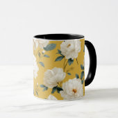Moderne Zachte Gele Bloem Witte Bloempatroon Mok (Voorkant rechts)
