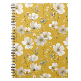 Moderne Zachte Gele Bloem Witte Bloempatroon Notitieboek