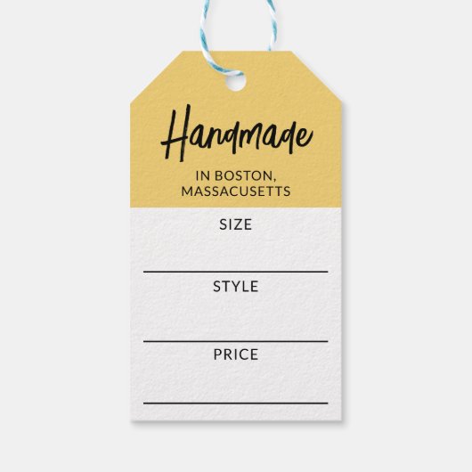 Moderne zachte gele handgemaakte maat- en prijskaa cadeaulabel (Achterkant)
