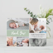 Moderne Zachte Groene Aangepaste Foto Collage Baby Bedankkaart (Staand voorkant)