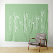 Moderne zachte groene trouw witte script achtergro wandkleed (In Situ (horizontaal))