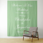 Moderne zachte groene trouw witte script achtergro wandkleed (In situ)