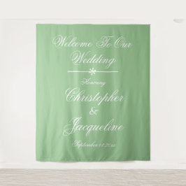 Moderne zachte groene trouw witte script achtergro wandkleed