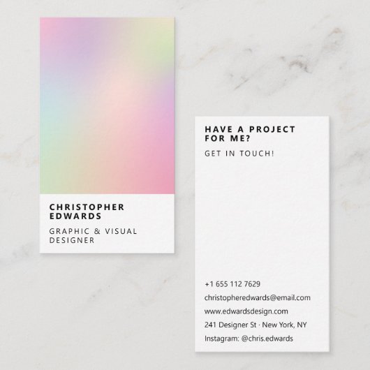 Moderne zachte holografische gradiënt wit minimali visitekaartje (Voorkant / Achterkant)