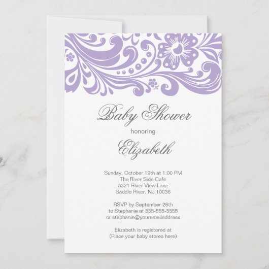 Moderne Zachte Paarse Floral Swirl Baby shower Kaart (Voorkant)