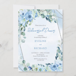 Moderne zachte pastelblauwe bloemen zilveren repet kaart