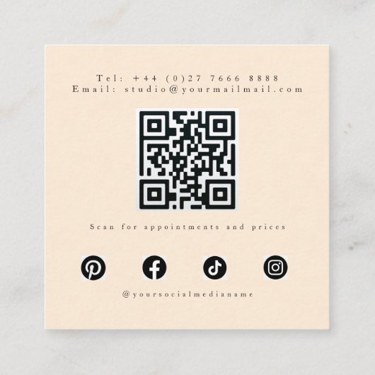 Moderne zachte perzik en aardse make-up artist QR Vierkante Visitekaartje (Achterkant)