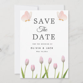 Moderne zachte roze bloem- en vlinderthema ZomerHu Save The Date