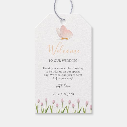 Moderne zachte roze bloemen & vlinder Zomer Huweli Cadeaulabel (Voorkant)