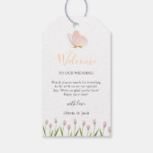 Moderne zachte roze bloemen & vlinder Zomer Huweli Cadeaulabel (Achterkant)