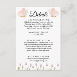 Moderne zachte roze bloemen & vlinder Zomer Huweli Informatiekaartje