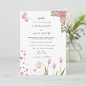 Moderne zachte roze bloemen & vlinder Zomer Huweli Kaart (Staand voorkant)