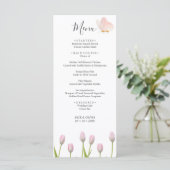 Moderne zachte roze bloemen & vlinder Zomer Huweli Menu (Staand voorkant)
