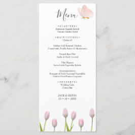 Moderne zachte roze bloemen & vlinder Zomer Huweli Menu