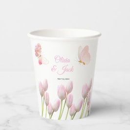 Moderne zachte roze bloemen & vlinder Zomer Huweli Papieren Bekers