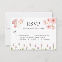 Moderne zachte roze bloemen & vlinder Zomer Huweli RSVP Kaartje