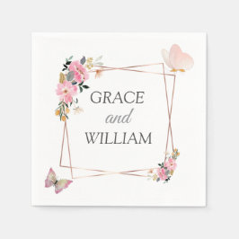 Moderne zachte roze bloemen & vlinder Zomer Huweli Servet