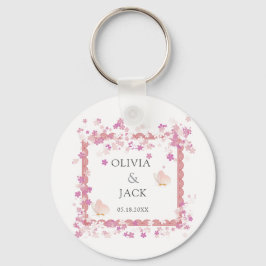 Moderne zachte roze bloemen & vlinder Zomer Huweli Sleutelhanger