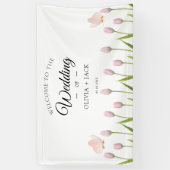 Moderne zachte roze bloemen & vlinder Zomer Huweli Spandoek (Verticaal)