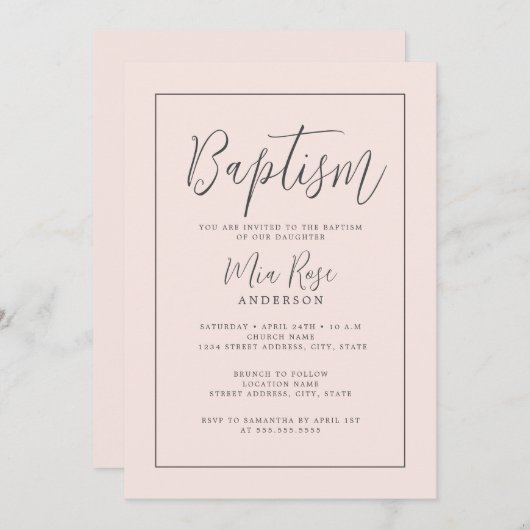 Moderne zachte roze meisje doop kaart (Voorkant / Achterkant)