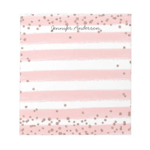 Moderne zachte roze streep gouden confetti persona notitieblok