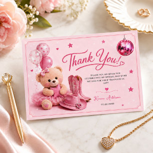 Moderne Zachte Roze Teddybeer Verjaardag Meisje Bedankkaart