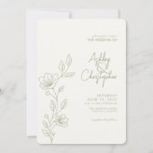 Moderne Zachte Salie Foliage Outline Bruiloft Kaart (Voorkant)