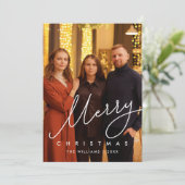 Moderne zachte script, Prettig kerstfeest familie Feestdagenkaart (Staand voorkant)