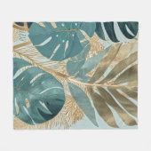 Moderne Zachte Teal Monstera Botanisch Fleece Deken (Voorkant (Horizontaal))