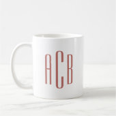 Moderne zachte terracotta drie letters monogram koffiemok (Links)