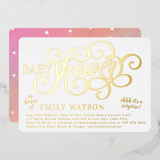 Moderne zakelijke Baby shower Gold geperst Folie Uitnodiging (Voorkant / Achterkant)