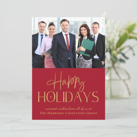 Moderne zakelijke foto Corporate Red Christmas Feestdagenkaart (Staand voorkant)