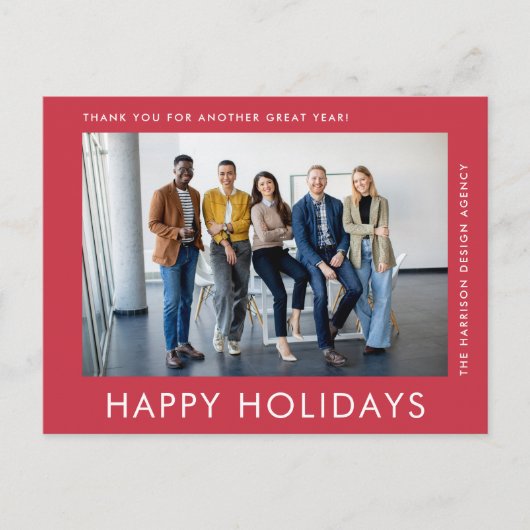 Moderne zakelijke foto Rode zakelijke kerst Feestdagenkaart (Voorkant)